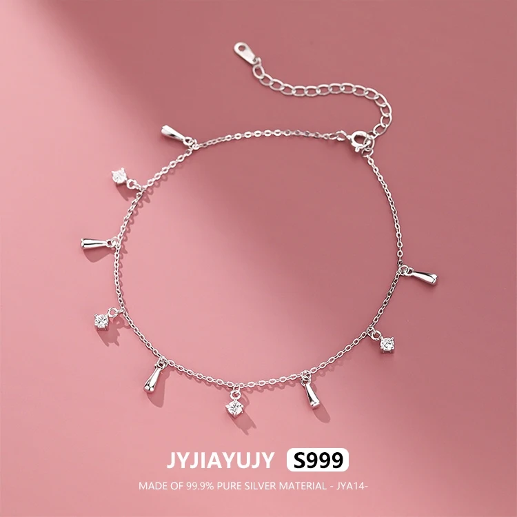 

JYJIAYUJY 100% Whole Original Pure Silver S999 24CM Anklet Shining Zircon Style Fashion Woman Jewelry Gift Daily Use JYA14