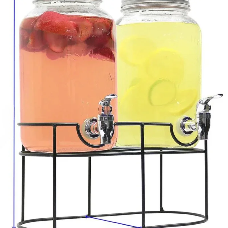 

Beautiful Mason Jar Double Beverage Drink Dispenser On Elegant Metal Stand With Leak-Proof Spigot, 1 Gallon Capacity Each - Perf