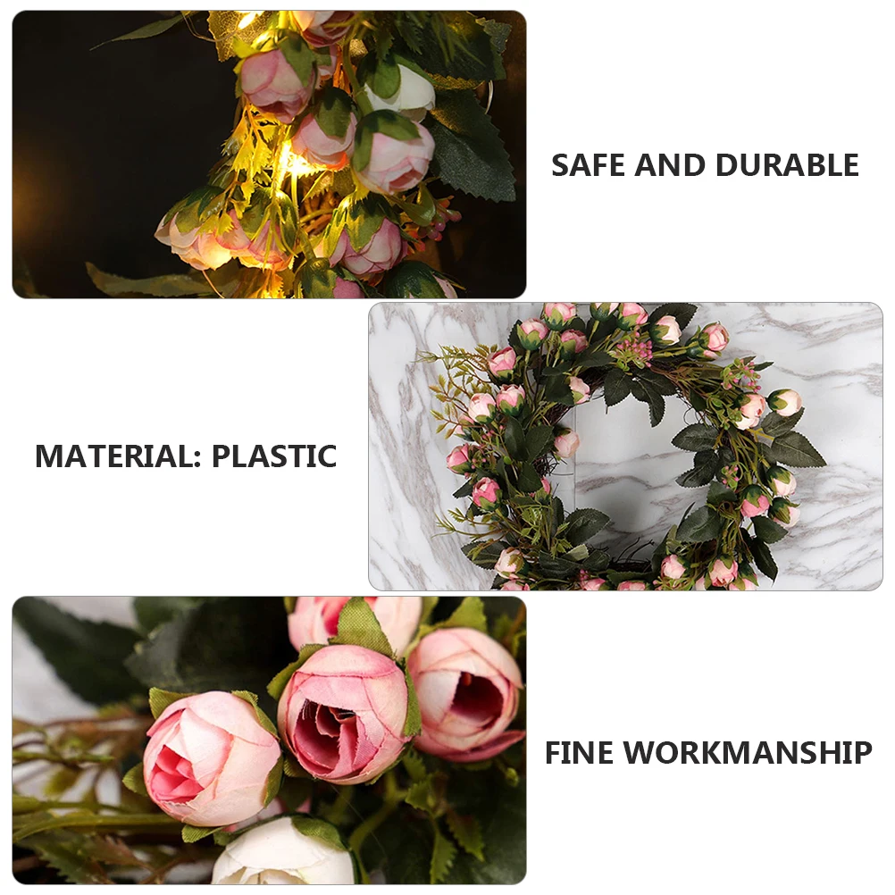 

Small Rose Wreath with Lights Romantic Decorative Wedding Garland Door Hanging Bride Artificial LED Home Party