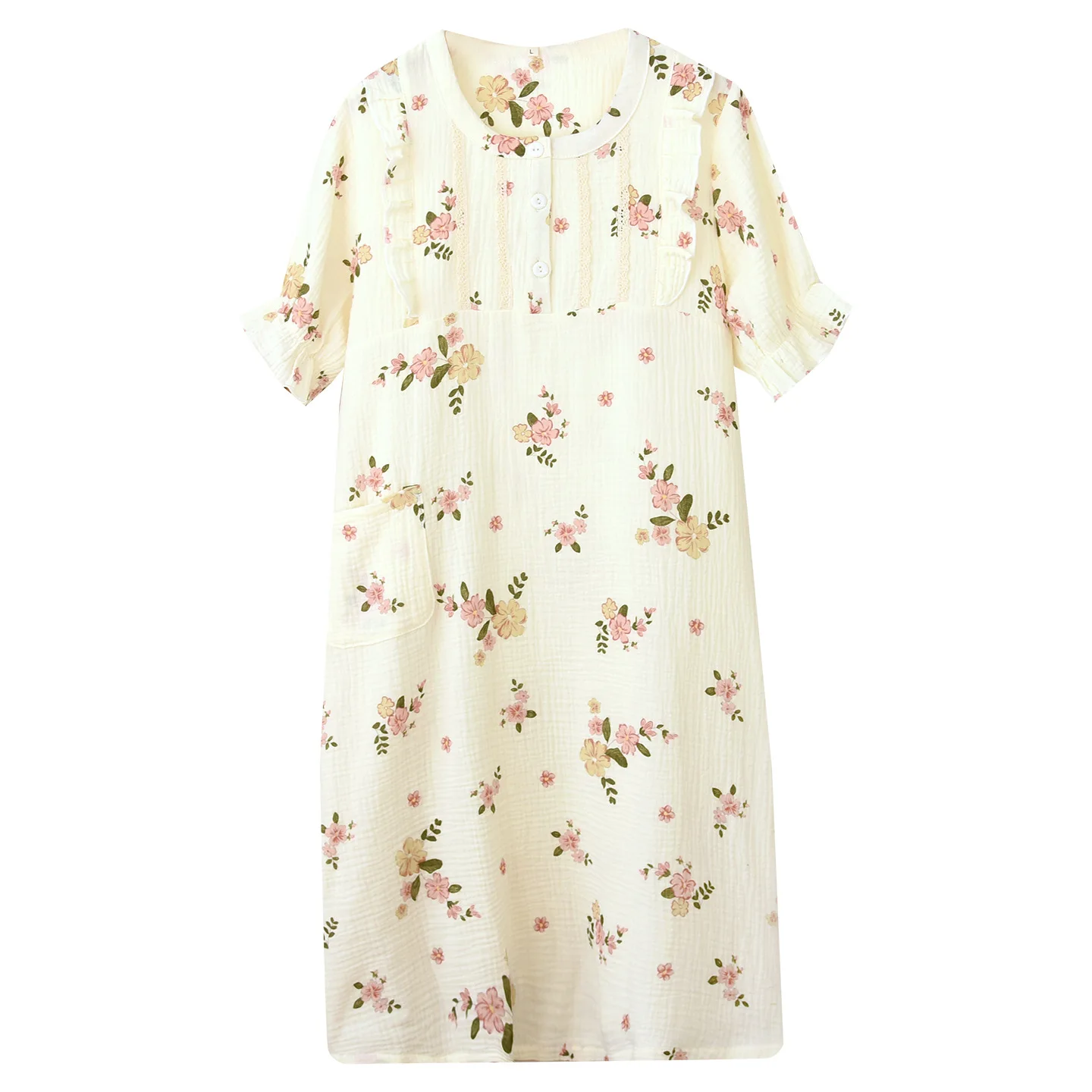 

Spring Summer Women Pajamas Cotton Short Sleeve Nightdress Round Neck Dress For Women Home Sleepdress