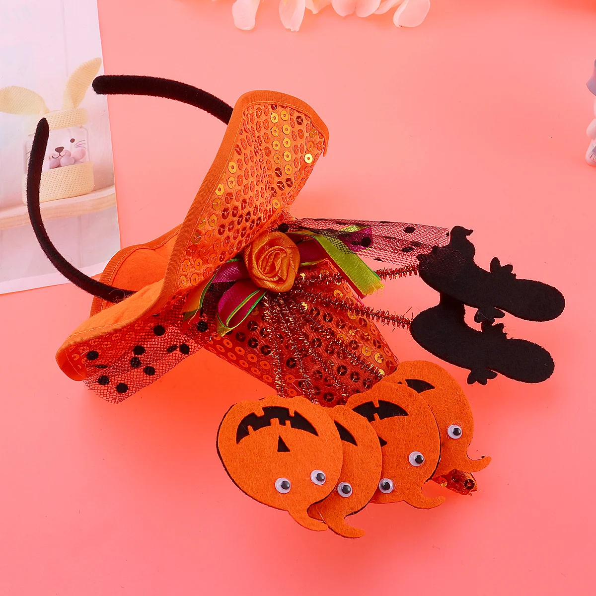 الترتر الساحرة اليقطين قبعة هالوين عقال البرتقال الشعر التبعي ديكور الحفلات الاطفال الرقص تأثيري الأداء هدية