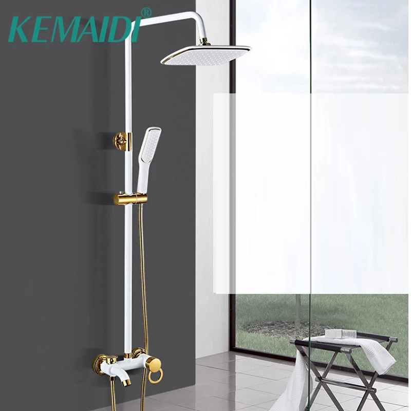 

KEMAIDI Bathroom Shower Set Platinum & Black Gold Shower Set 3 Function Shower System Wall-Mounted Luxury Design Shower Kit