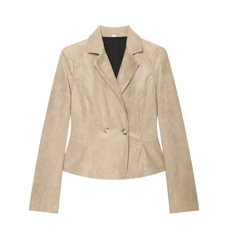 Women's Blazer Coat Autumn Fashion Long Sleeve Double Breasted With Shoulder Pads New Casual Female Vintage Outerwear Short Top