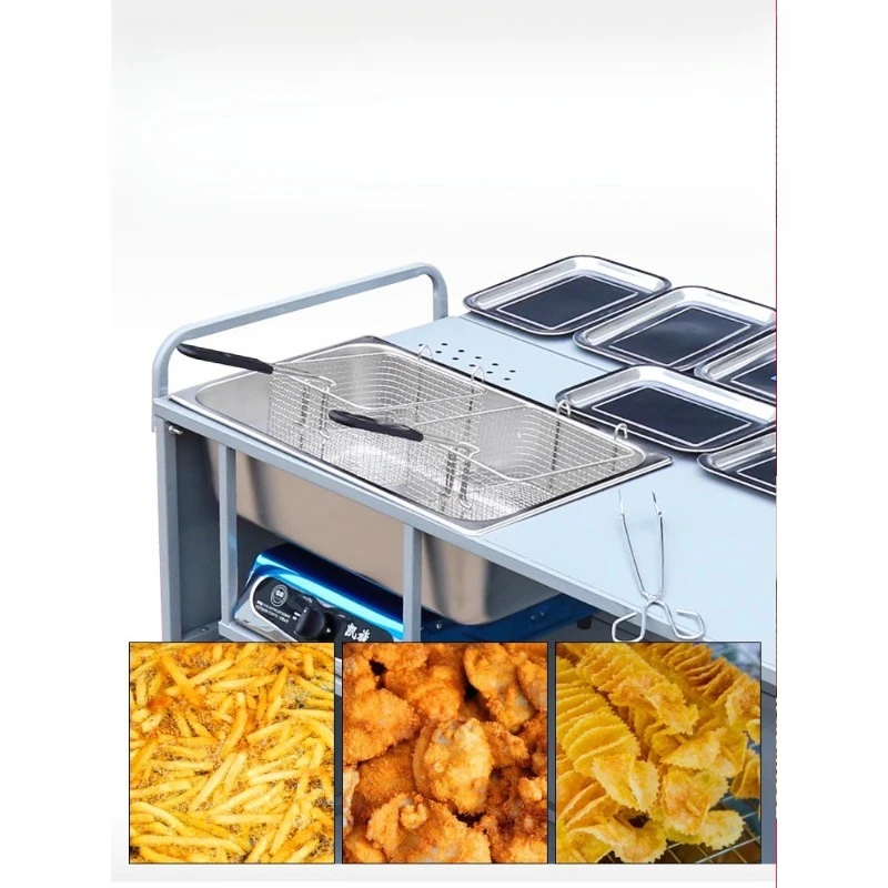 Barbecue cart Multifunctional barbecue truck Commercial stall truck Mobile hand push snack cart Frying equipment