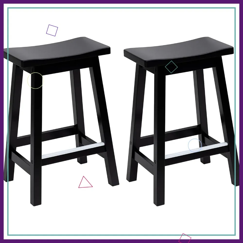 工業用木製サドルスツール 2個セット、高さ24インチ、フットレスト付き、キッチン、バー、レストラン、家庭用ダイニング用