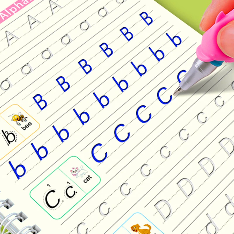 4 Stück Magic Groove Practice Copybook Pen Preschool English Version Kids Calligraphy Children Reusable Writing Book Free Wiping