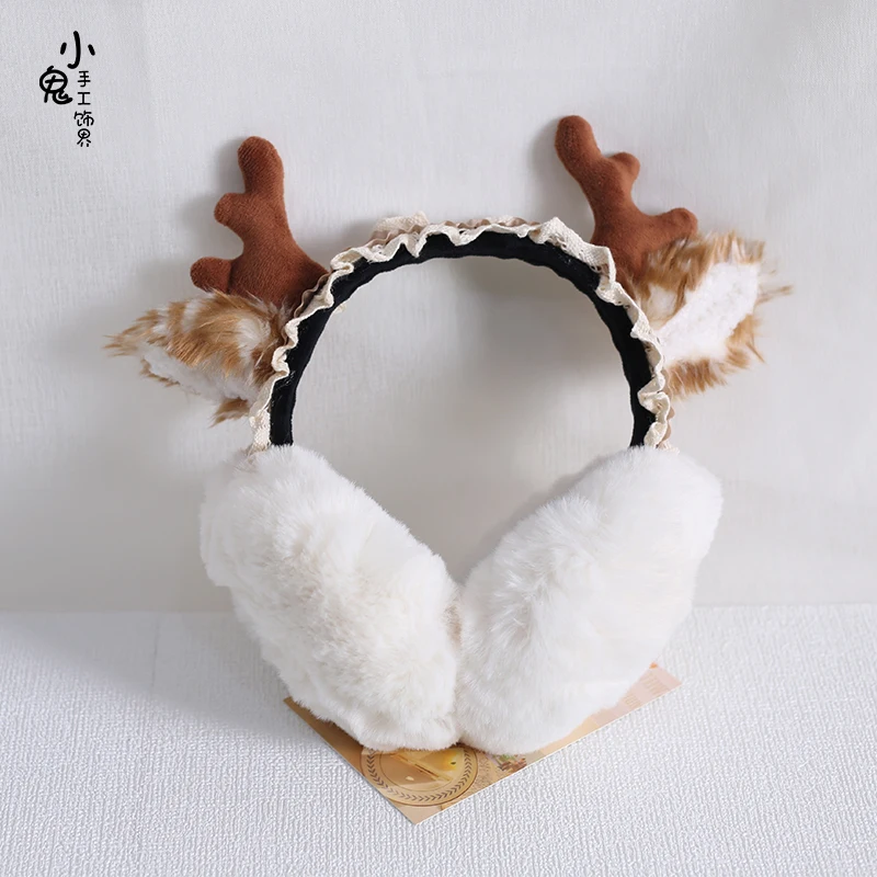 Deer Headband Girl Lolita Christmas Earmuffs Warm Elk Antlers Ears KC Foldable Ear Protection