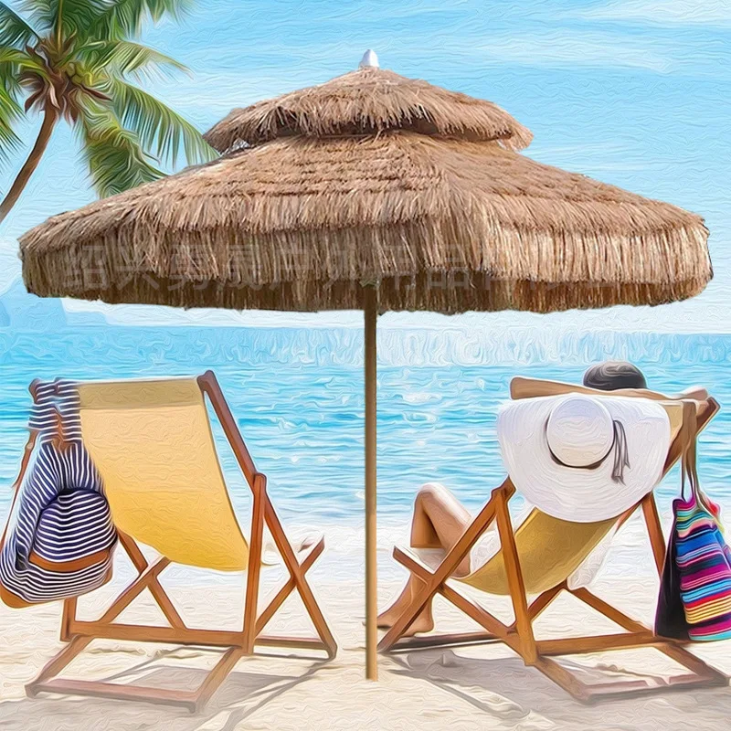 Beach umbrella straw  outdoor simulation thatch middle column  courtyard  shed stall sun umbrella outdoo