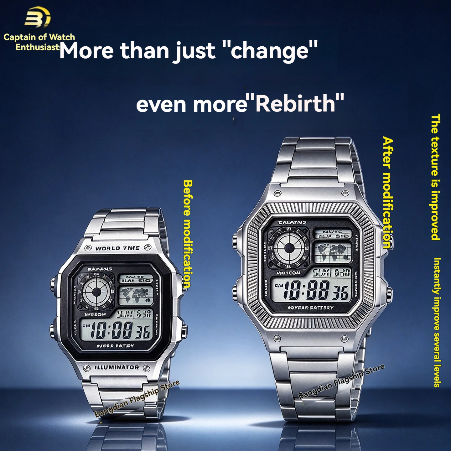 For Casio AE-1200WH modified metal steel case module AE1200/1300 WS-1600 upgraded replacement stainless steel case strap kit set