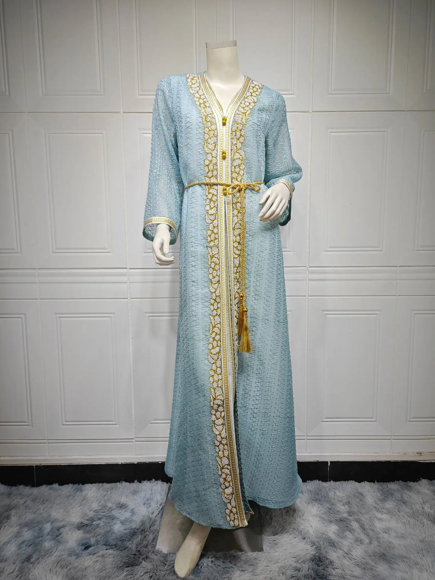 Eid Diamonds Embroidery Abayas for Women Muslim Dress 2PCS Islam Jalabiya Set Djellaba Luxury Dubai Kaftan Marocain Femme Caftan