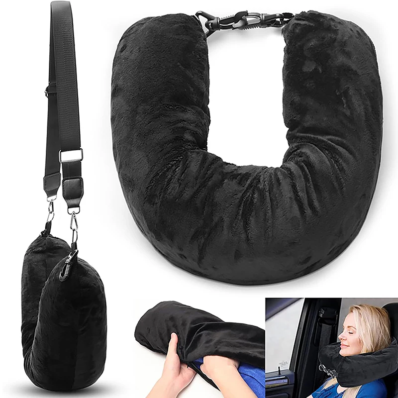 Travel Neck Pillow Self-filling Travel Pillow Portable Stuffable Neck Pillow Refillable Support Cushion For Car Train Airplane