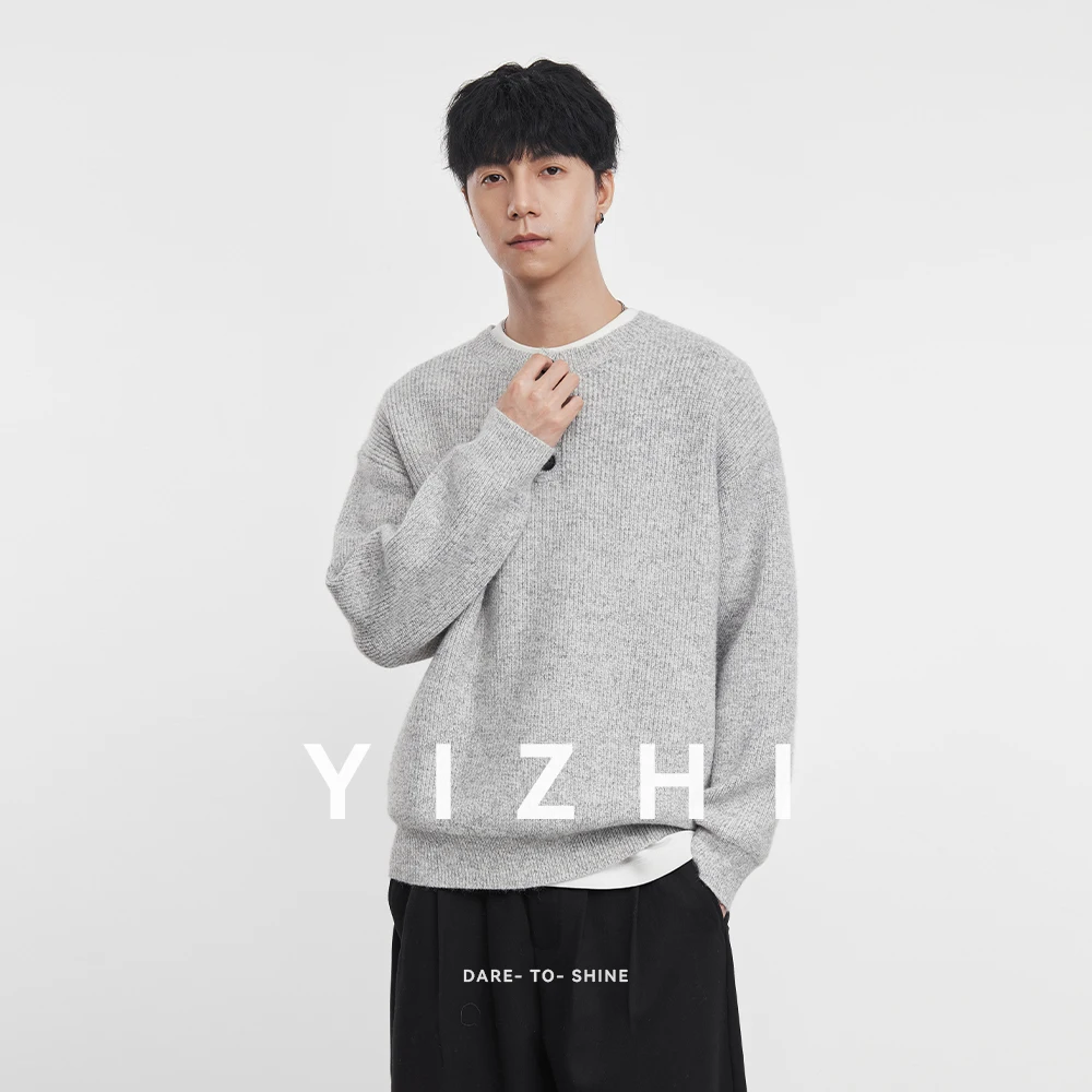 

Men's Casual Henley Neck Sweater Light Gray Loose Fit Knitted Pullover Comfortable Soft Long Sleeve Jumper Fashion Winter Top