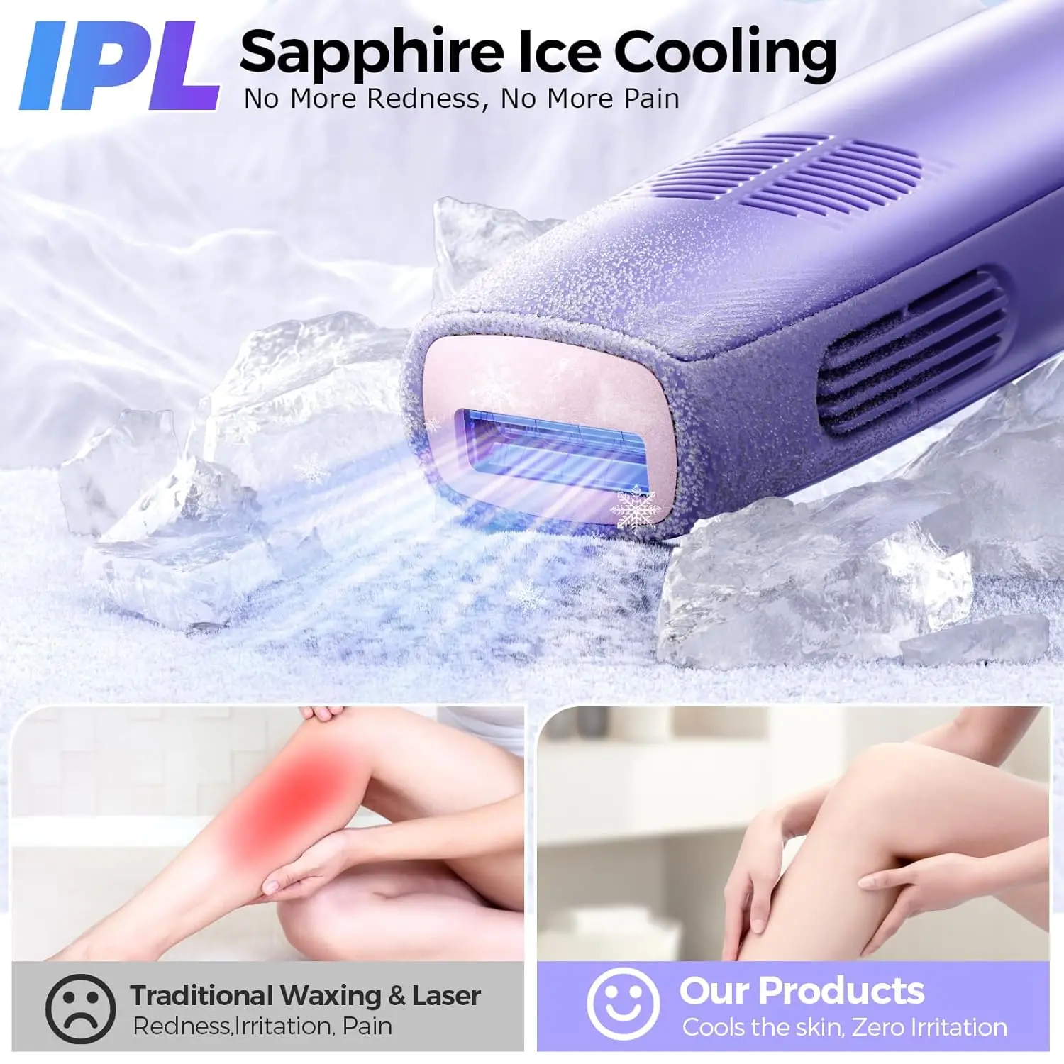 Painless IPL Laser Hair Removal Device with 5℃ Cooling, 999,999 Flashes, 5 Levels, 2 Modes, for Face & Body – 3-in-1 Set