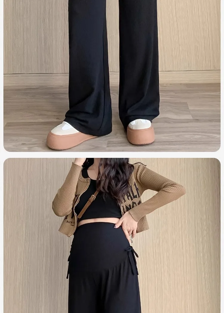 Umstandshose Frühling und Herbst Outdoor Wear Neue Sommer Petite Casual Kordelzug Gerade Hose mit weitem Bein Umstandsmode – Detail 17