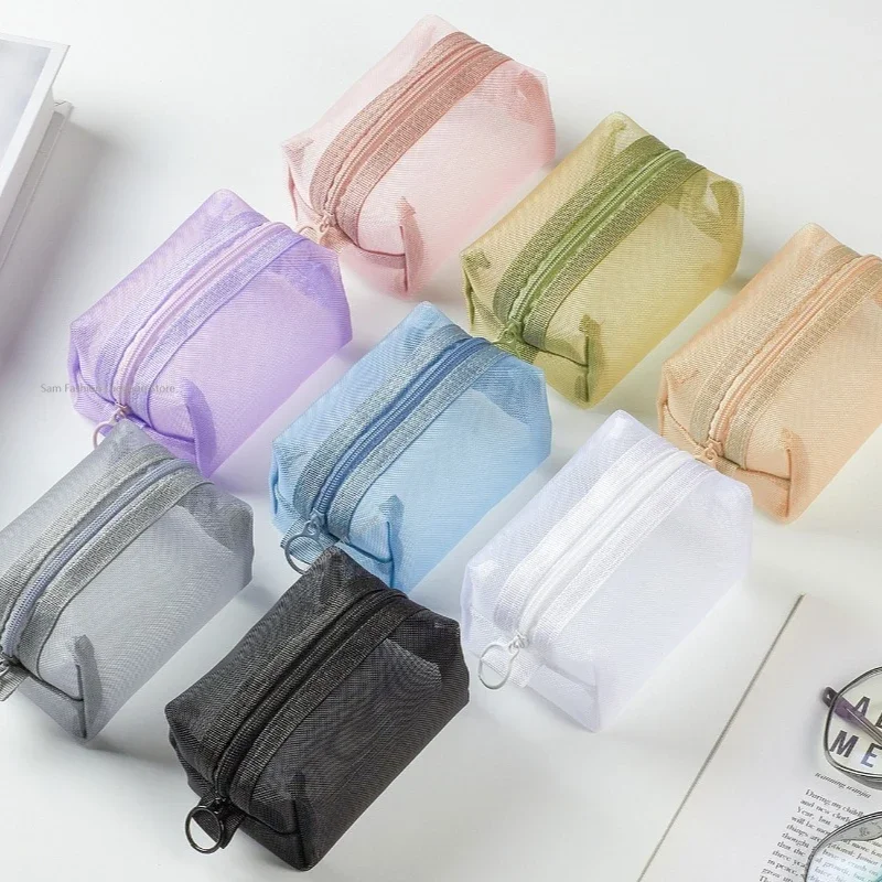 

Многоцелевой дышащий квадратный сетчатый чехол для хранения, легкая мини-сумка для стирки, мини-кошелек на молнии, большой вместительный кошелек для монет