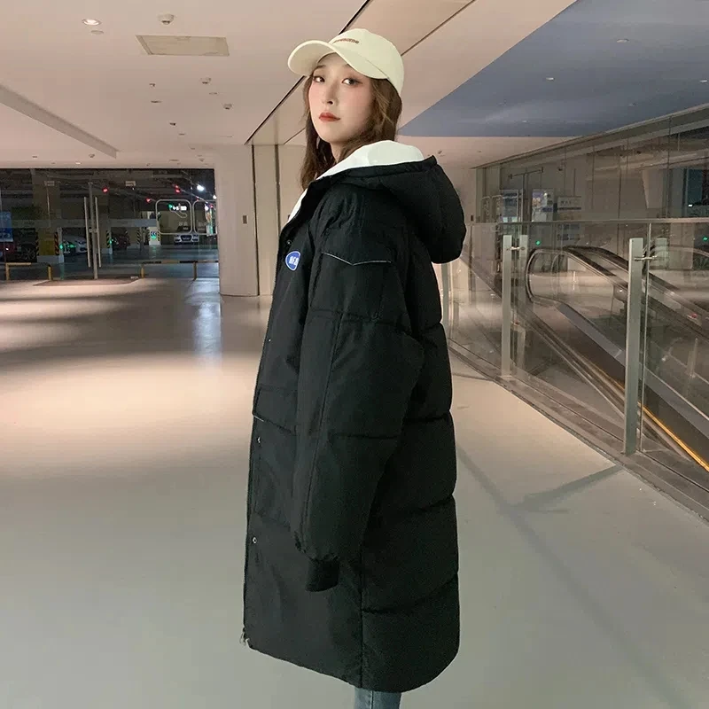 

Down Cotton Jacket Women 2022 Winter New Fashion Casual Versatile Padded Coat Female Long Hooded Over Knee Thick Parkas Trend