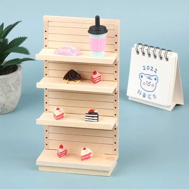 1:12 دمية مصغرة خشبية سوبر ماركت الرف عرض موقف تخزين الرف أربع قصة المشهد ديكور لعبة بيت الدمية الملحقات #6