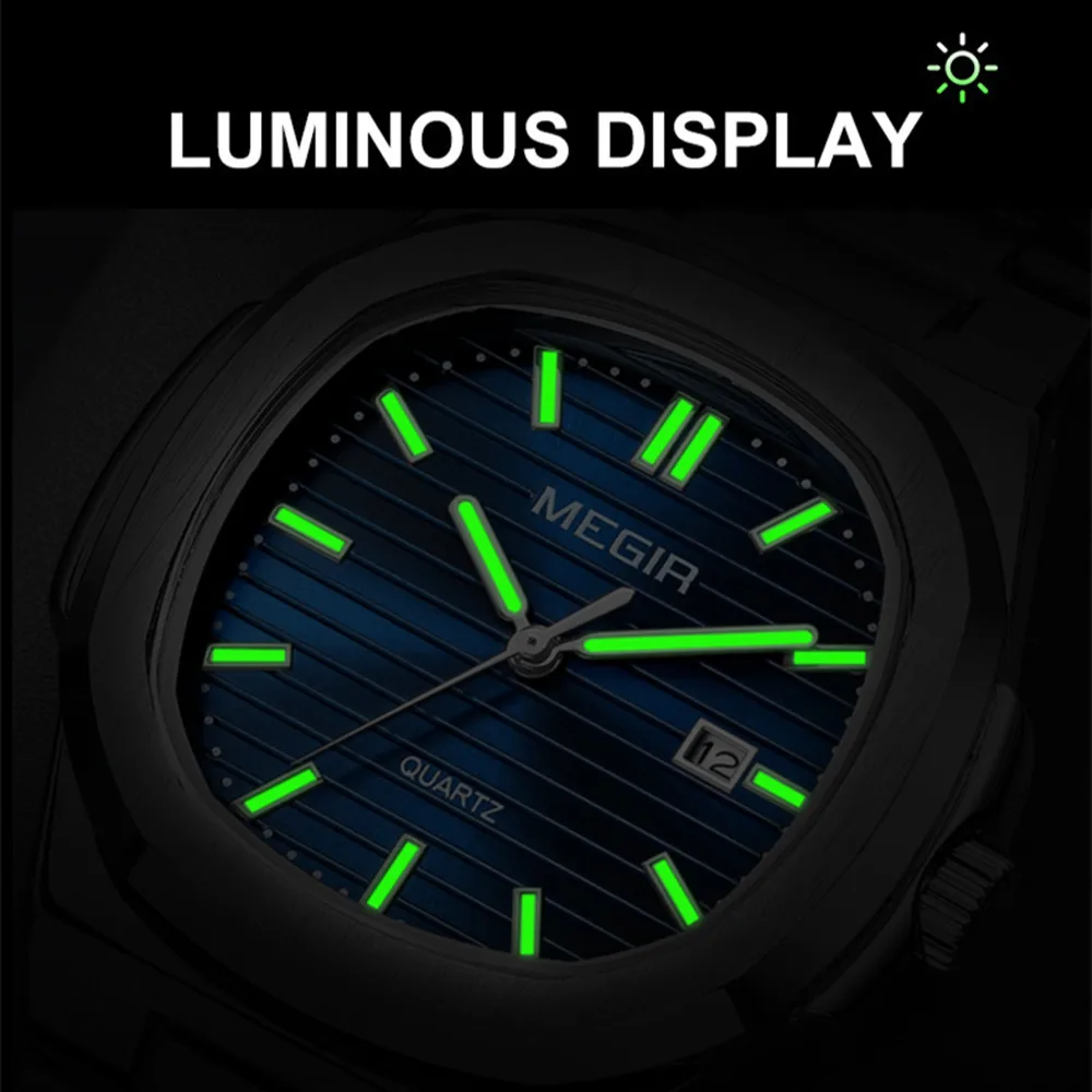 MEGIR Fashion Men\'s Watches Business Quartz Luminous Date Clock Large Dial Waterproof Wristwatch Gift for Men Relogio Masculino
