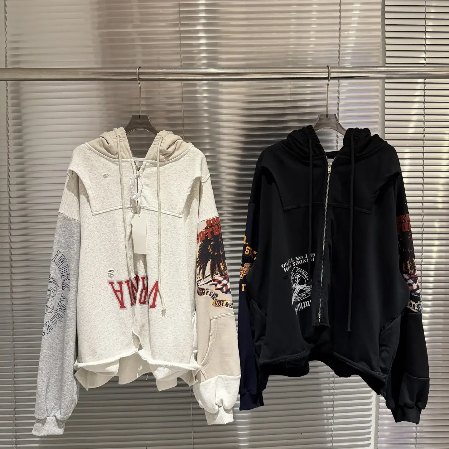 Protocol index Reverse splicing old destruction hooded jacket sweatshirt