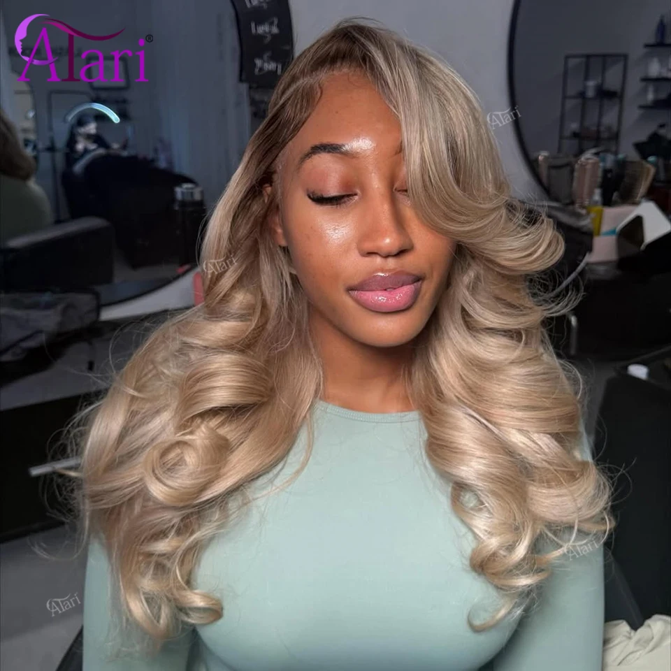 

Ash Blonde with Brown Roots 13x4 13x6 Lace Frontal Wig Transparent Lace Front Human Hair Honey Blonde Pre Plucked Wig for Women
