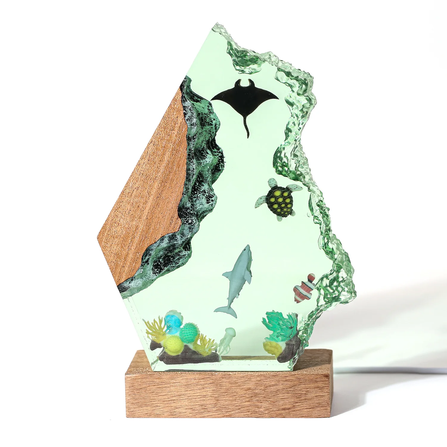 

Ocean Landscape Resin Lamp Creative Art Desktop Ornament Night Light Shark Turtle Theme Decoration Model Table Lamp USB Charing