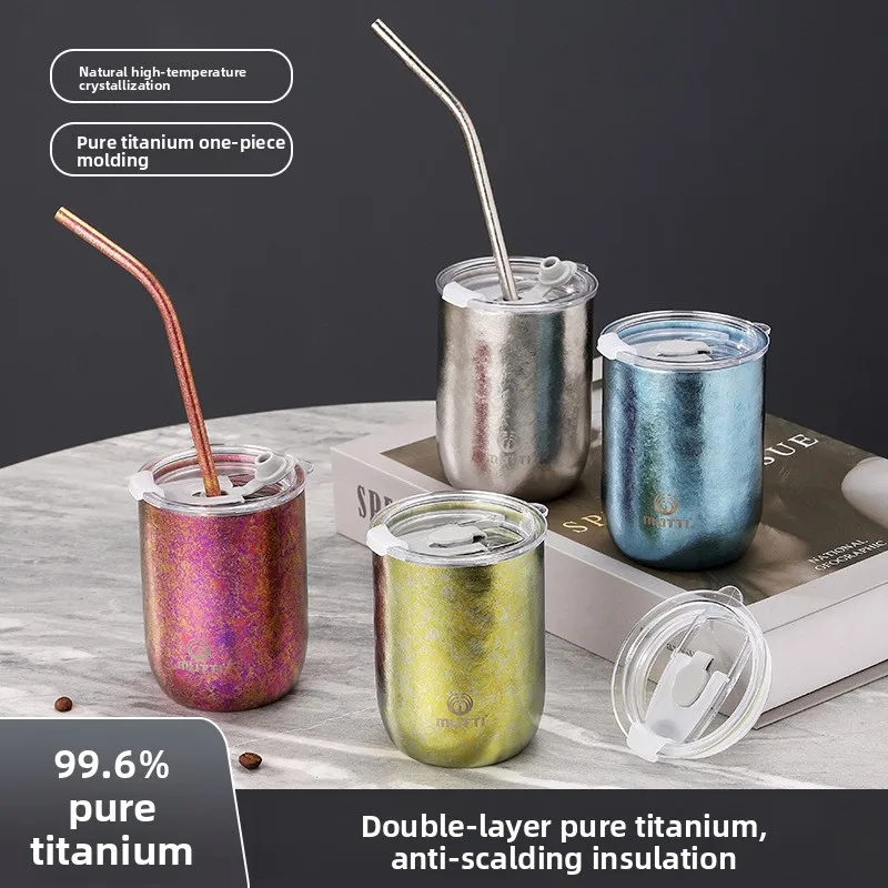 Pure Titanium Double Layer Metal Water Cup Outdoor Tea Cup Unisex Children's Mark Coffee Cup Titanium Alloy Mouth Cup