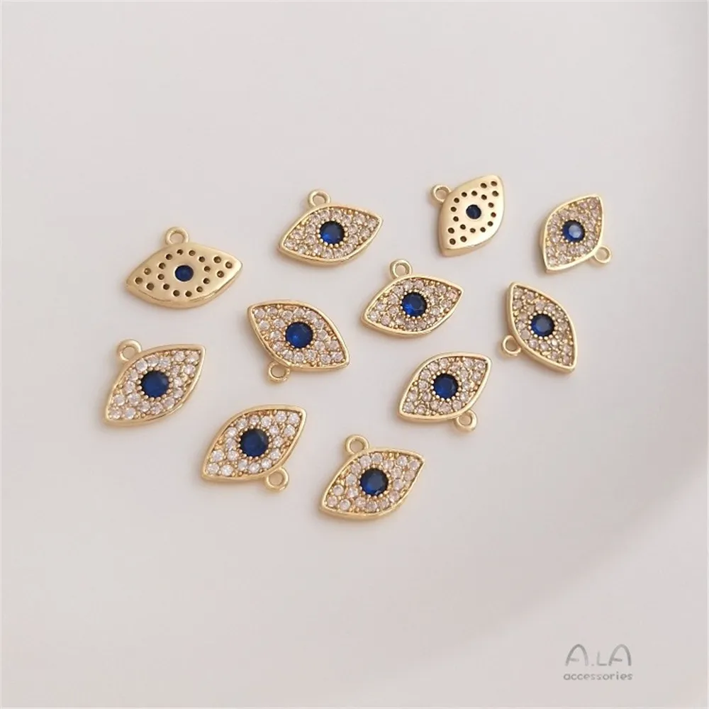 14K Gold Color Preservation Micro-inlaid Zircon Blue Turkish Eye Pendant Diy Bracelet Ear Buckle Earrings Pendant view 4