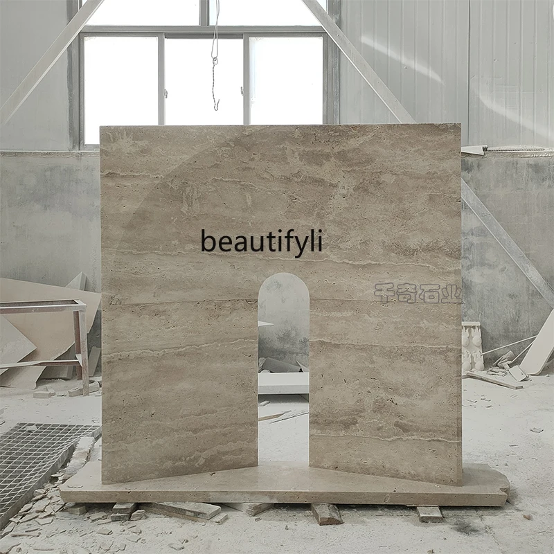 

Natural marble fireplace stone carving European travertine fireplace French retro simple decorative ornament