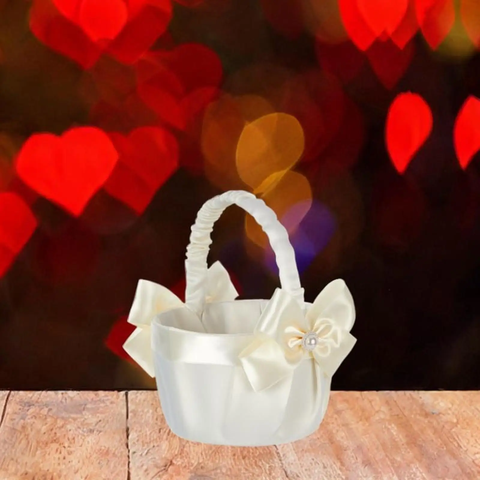 Bowknot Flower Girl Basket Decor Wedding Flower Basket Satin Ribbon Fruit Candies Container for Ornaments Banquet Anniversary