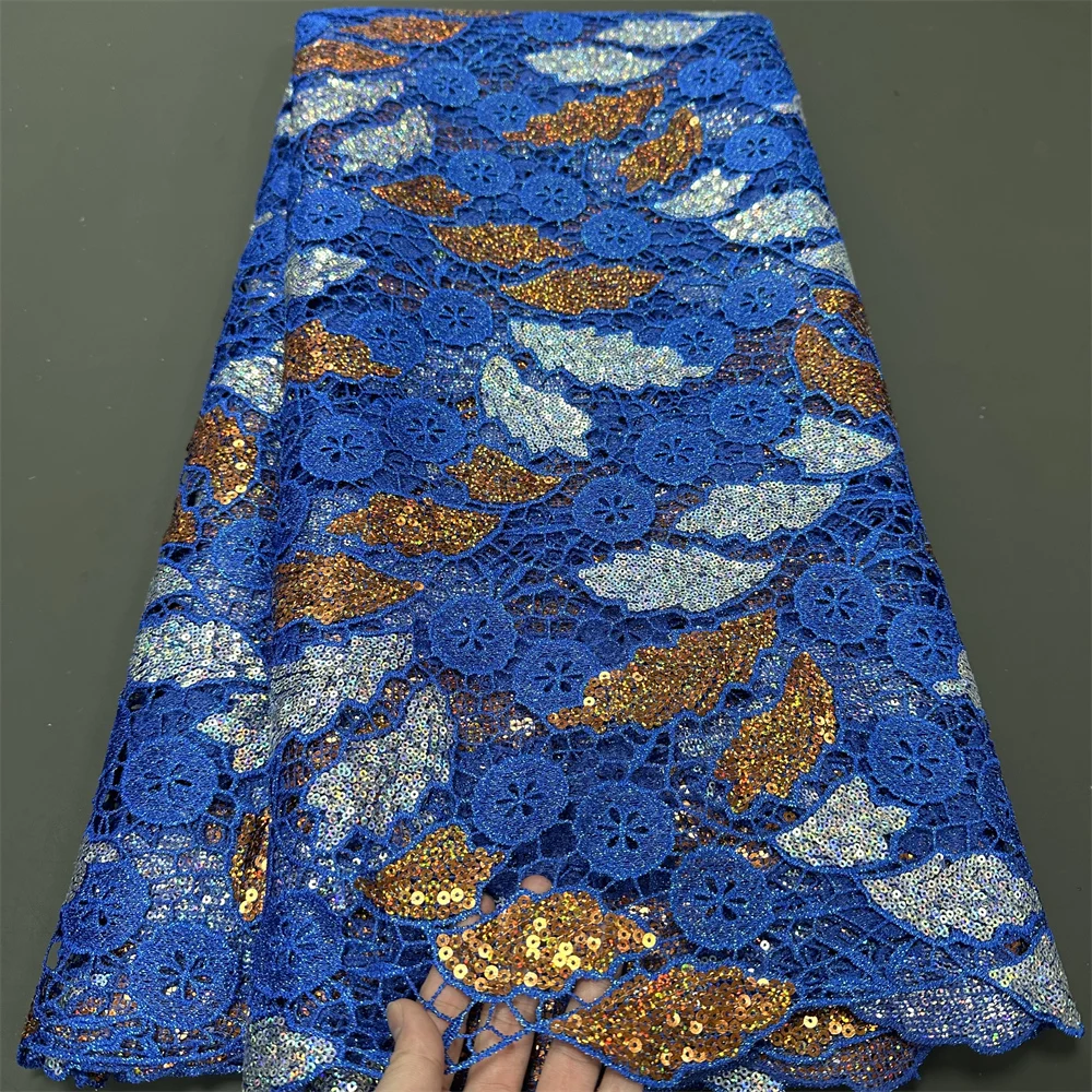 African Luxury Beaded Tulle Lace Fabric 2024 Nigerian Handmade Heavy Sequins Lace Fabric Fro Bridal Wedding Dress Party Sewing