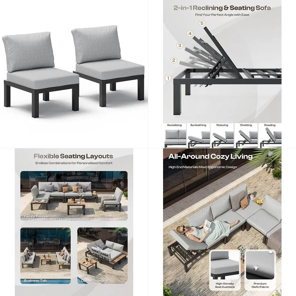 

Outdoor Patio Sofa Set, 2 Seats Modular Sectional Single Seat Sofa Chairs with Removable Cushions, AllWeather Outdoor Conversat