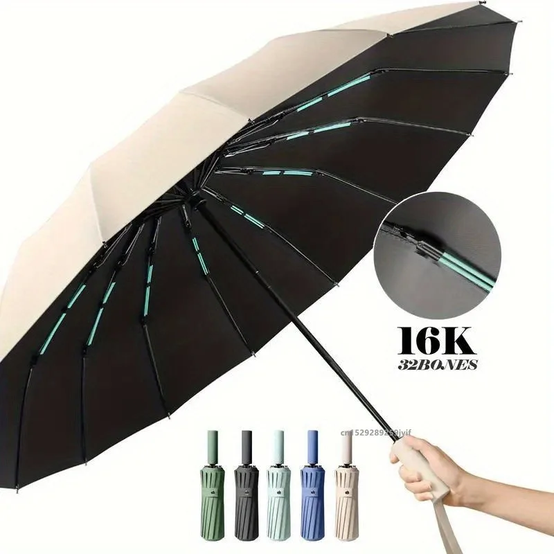 16K Double Bones Großer Regenschirm für Männer und Frauen, winddichte Regenschirme, automatisch zusammenklappbar, starker Luxus-Sonnenregen-Regenschirm, UV-Geschäft