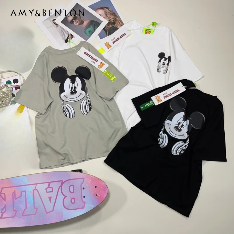  2024 Early Spring New Y2k Tees Fashionable All-Match Cartoon Top Front And Rear Printed Casual Short-Sleeved T-shirts