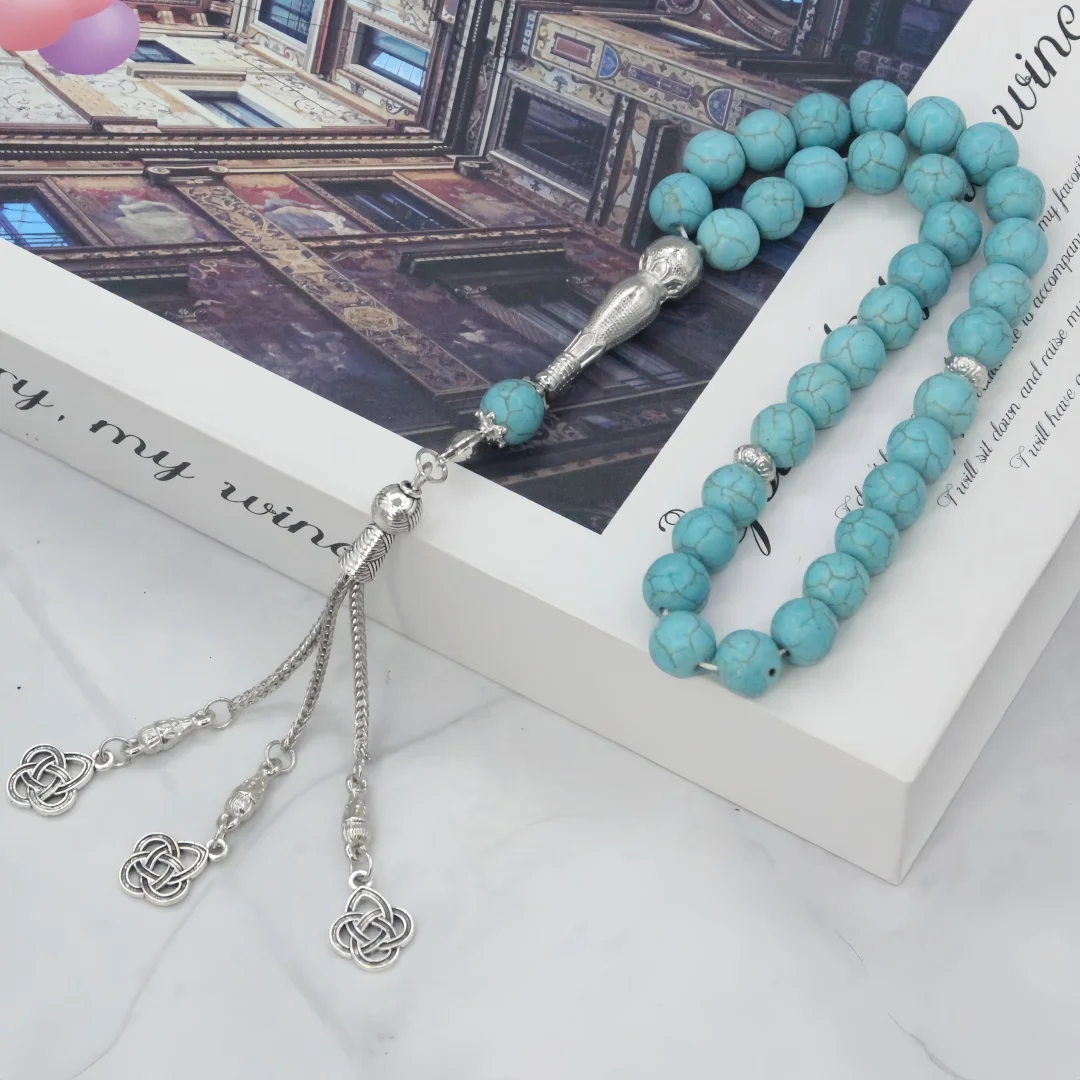 10mm Natural White Turquoises Prayer Beads 33 Beads Islamic Muslim Rosary Metal Tassel Fashion Stone Tasbih Jewelry view 6