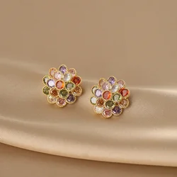 Korea new fashion jewelry  gold plated luxury color zircon multi-layer flower earrings elegant women's party accessories