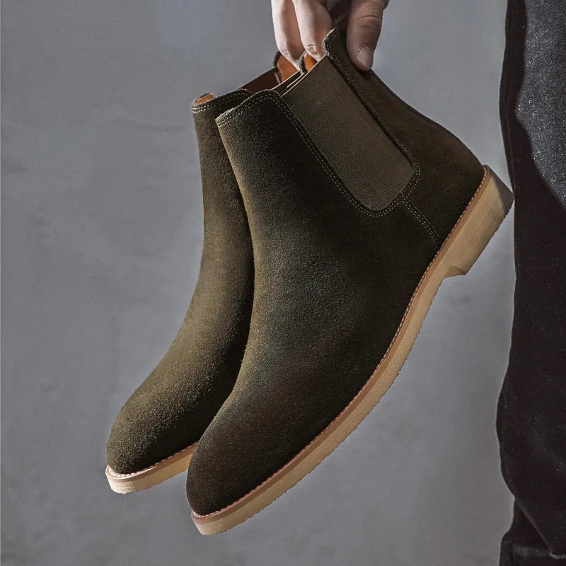 Fashion Yellow Chelsea Boots Men Pointed Comfortable Dress Boots Men Slip On Cheap Women Men's Suede Shoes Zapatos Hombre Casual