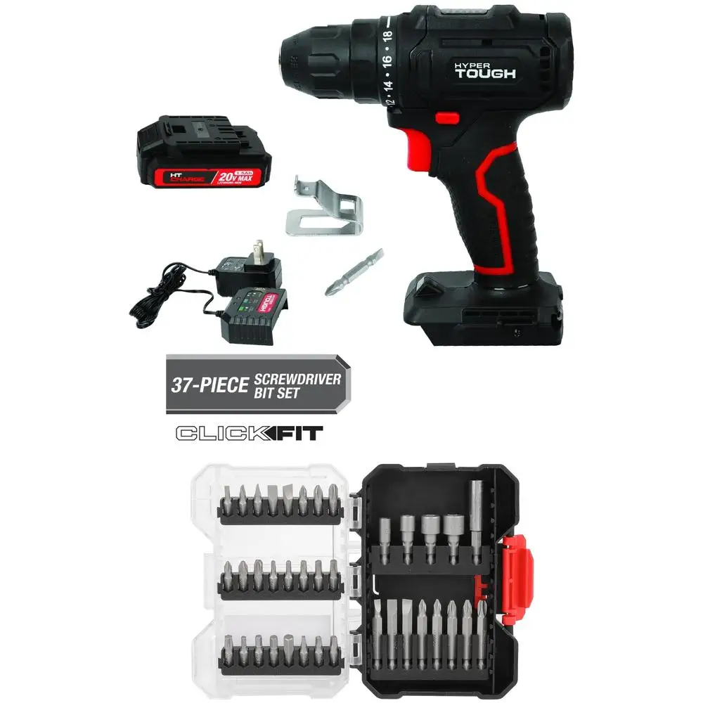 20V Max Brushless Cordless Drill with 37-Piece Screwdriver Bit Set Bundle Compact Design Easy Control LED Light High Torque