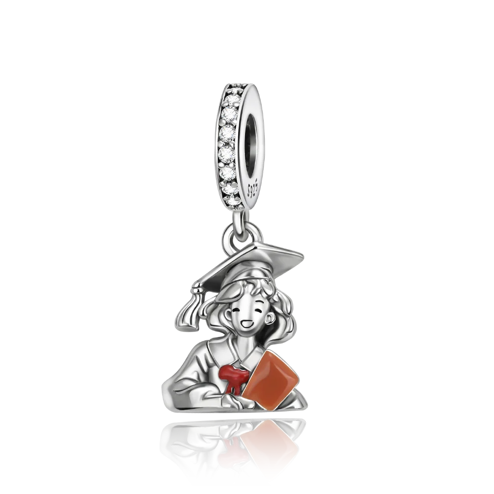 925 sterling silver graduation hat pendant beads compatible with original bracelet, men's and women's DIY jewelry gift