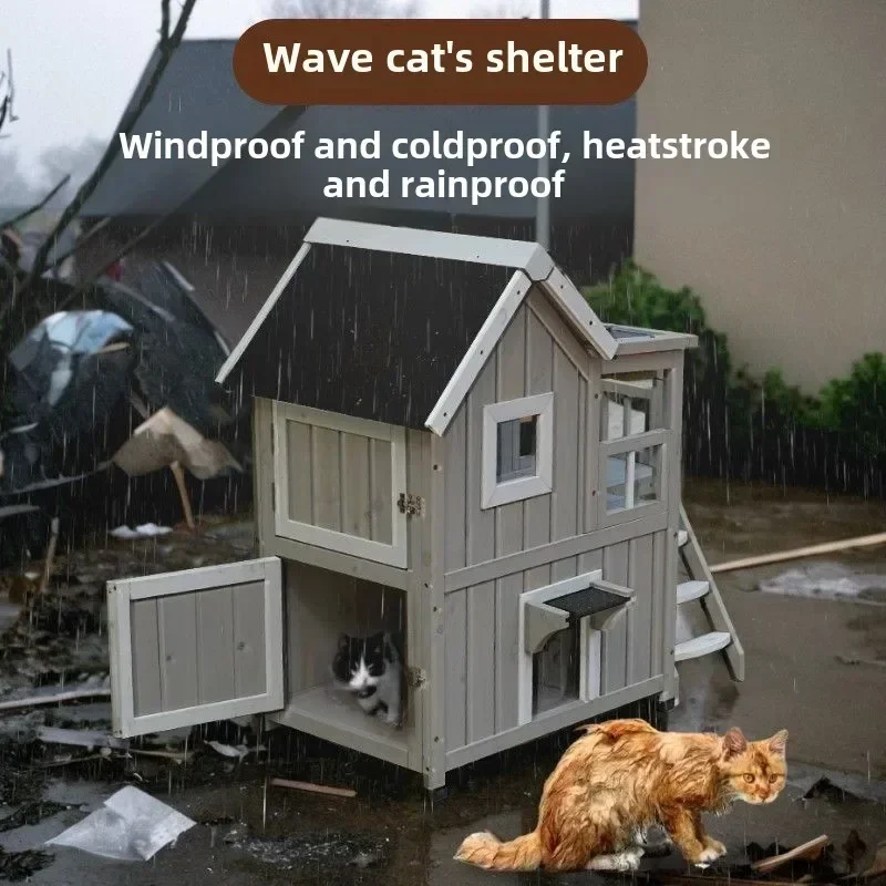 Hot Pets, Nest Furniture Outdoor, Cat House, Double Layer, Solid Wood, Household, All Seasons, Indoor And Outdoor, Cat Room, Vil