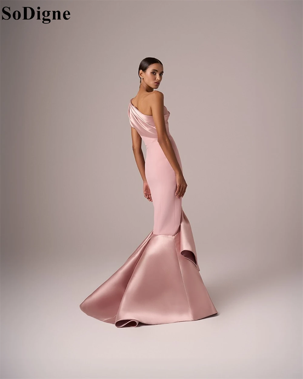 SoDigne Elegant Pink Satin Evening Dresses Mermaid One Shoulder Backless Draped Party Dress 2025 Charming Prom Gowns Customized image 2