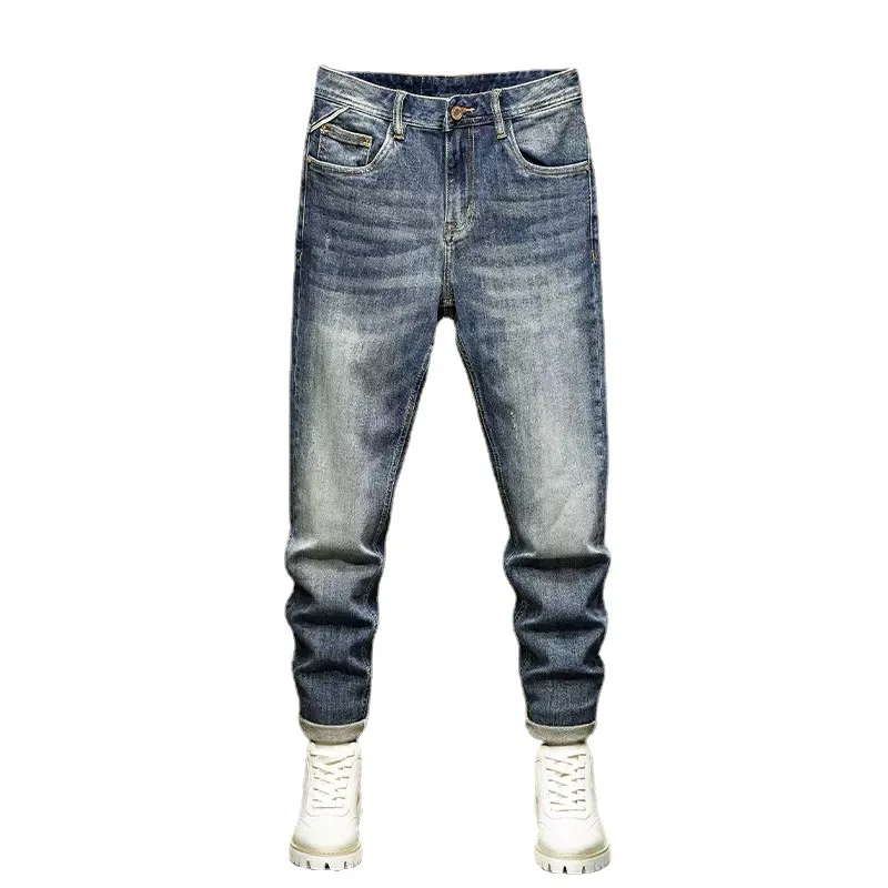 Newly Designer Fashion Men Jeans Retro Blue Elastic Stretch Slim Vintage Jeans Men Straight Trousers Casual Denim Pants Hombre