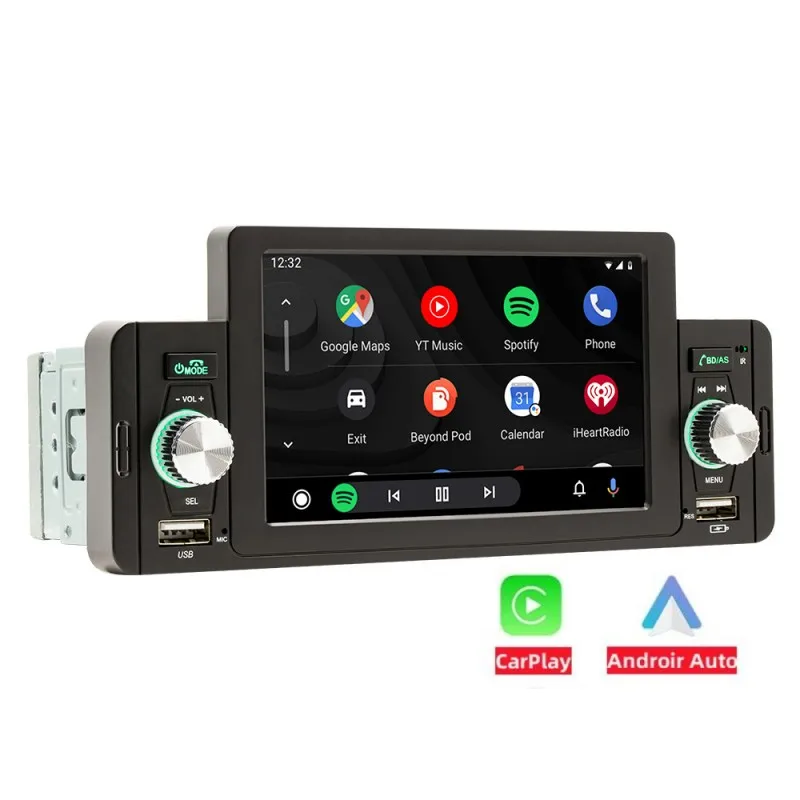 

1 Din 5" CarPlay Radio Car Stereo Bluetooth MP5 Player Android-Auto Hands Free A2DP USB FM Receiver Audio System Head Unit F160C