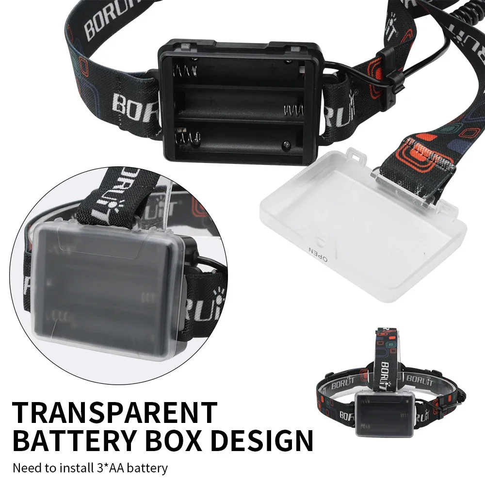 BOIRUiT RJ-2166 Zoom LED faro 1000LM potente uso de batería AA linterna de cabeza impermeable Camping caza linterna