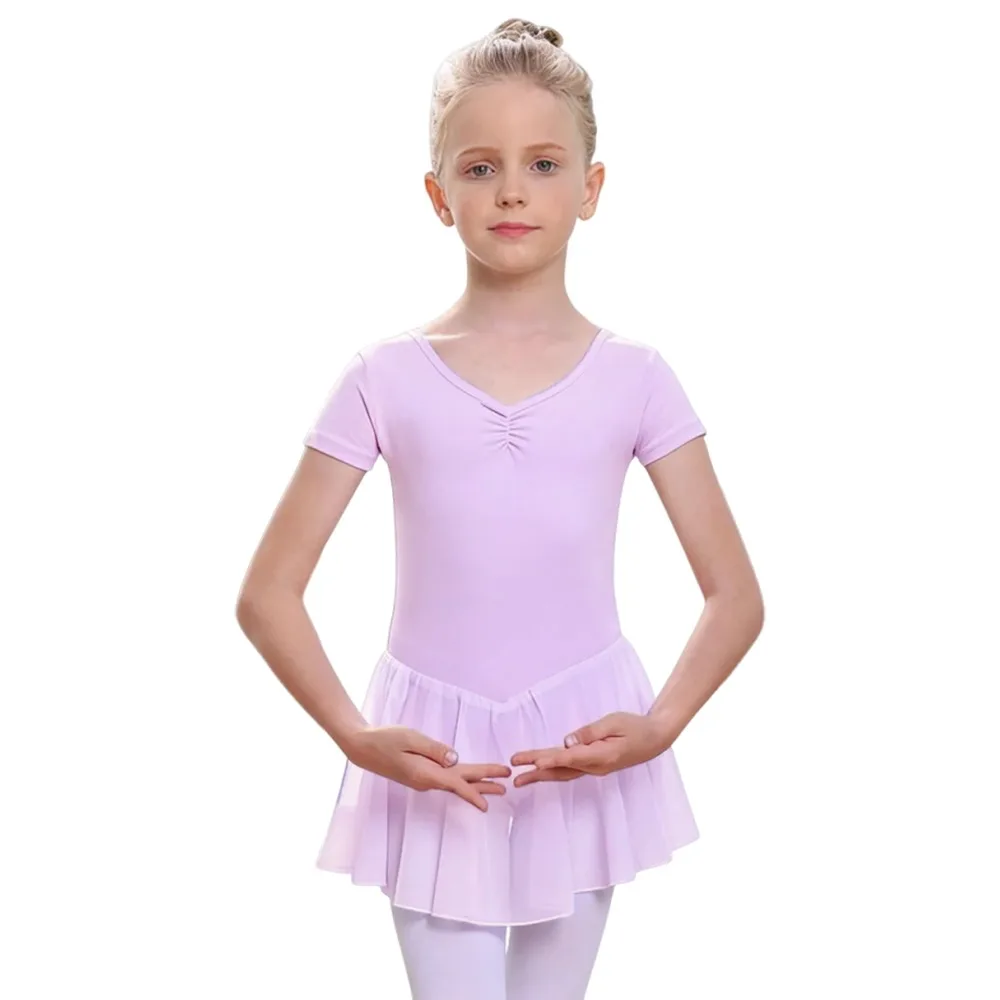 

Fashion Short Sleeve Ballet Dress Bowknot Elastic Ballet Leotards Cotton Professional Dancewear Kids Girls