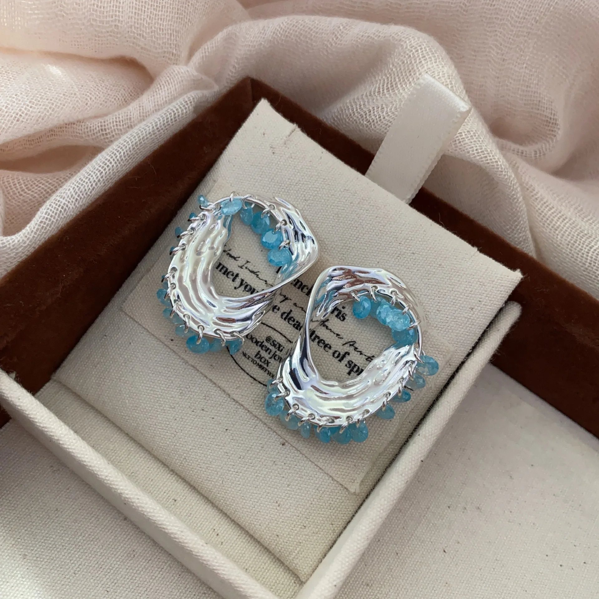 

NISHIZAWA Irregular Round Earrings Unique Earrings Personality Sea Blue Exaggerated Earrings for Women