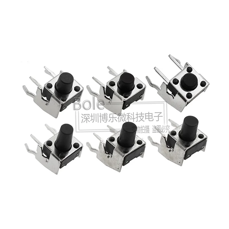 20Pcs 6x6 PCB Momentary Tactile Tact Push Button 4-Pin Self-reset Switch Right Angle With Stent 6*6*4.3/4.5/5/6/7/7.5/8/9/10mm