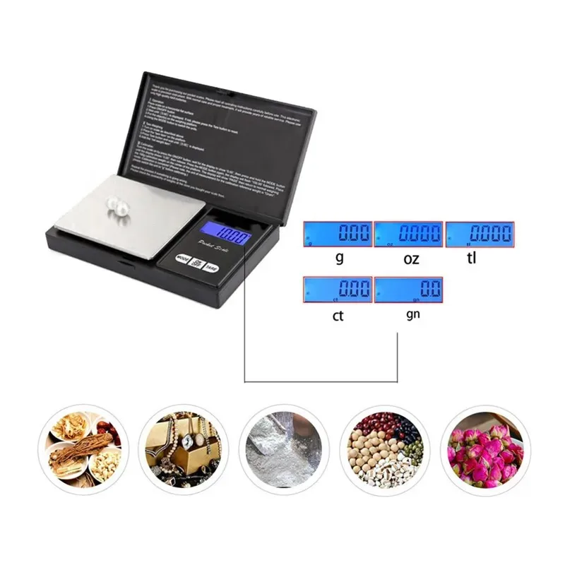 Tragbare Schmuckwaage 1000g/0,1g, 200g/0,01g, 500g/0,01g - Digitale Gold-Grammwaage für Präzisionsmessungen (Batterie nicht enthalten) – Detail 8