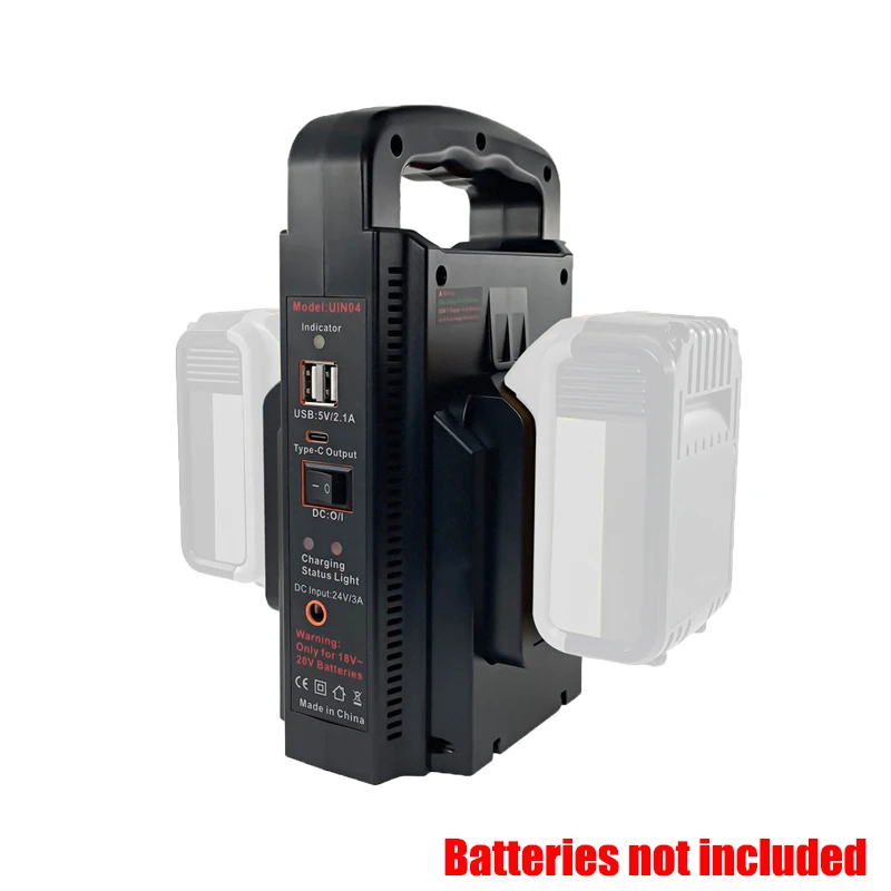 

LED Portable Power Station Dual-Channel Power Inverter for Makita/DW/Milwaukee/Bosch 18/20V Li-ion Batteries with LED Work Light