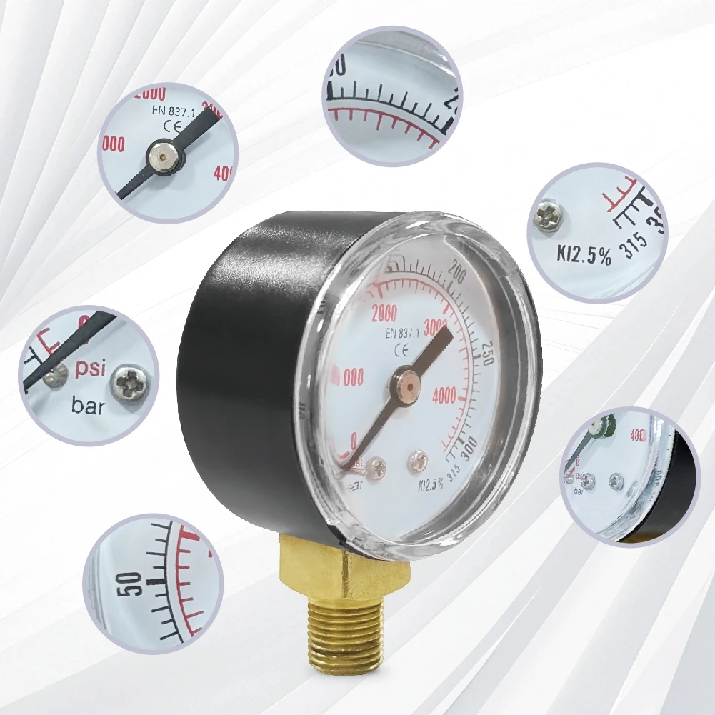 FX 액세서리 및 펌프 밸브용 1/8''BSP 하단 장착 철 케이스가 있는 315Bar 고압 게이지