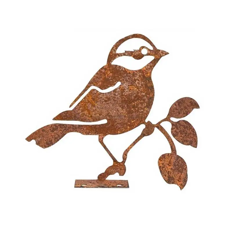  5Pieces Artistic Iron Birds Statue Antique Rust Effect For Yard And Living Room